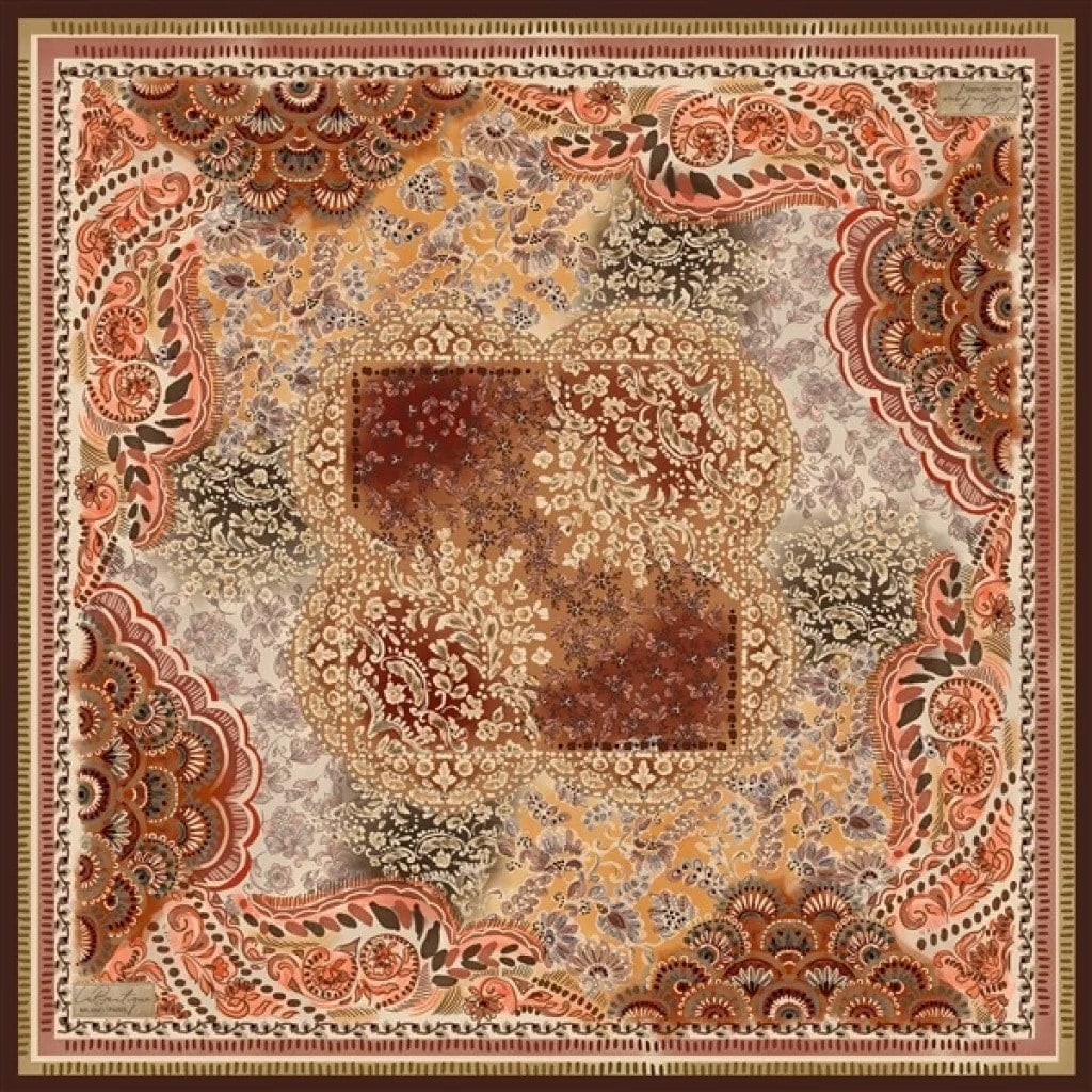 La Boutique Saf Sura İpek 2855 01 Somon - Kahverengi Etnik  Desen