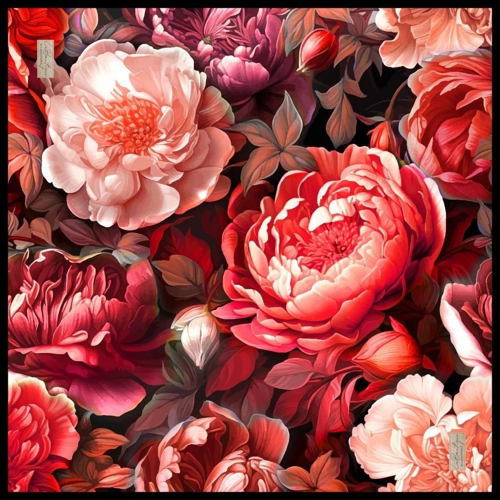 La Boutique Sura İpek Eşarp Kırmızı Çiçek Desen 2555 - 07