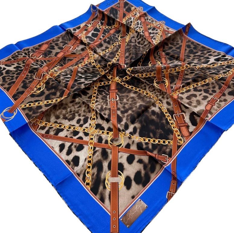 La Boutique Tivil İpek Eşarp Mavi Leopar Desen 2103 - 05
