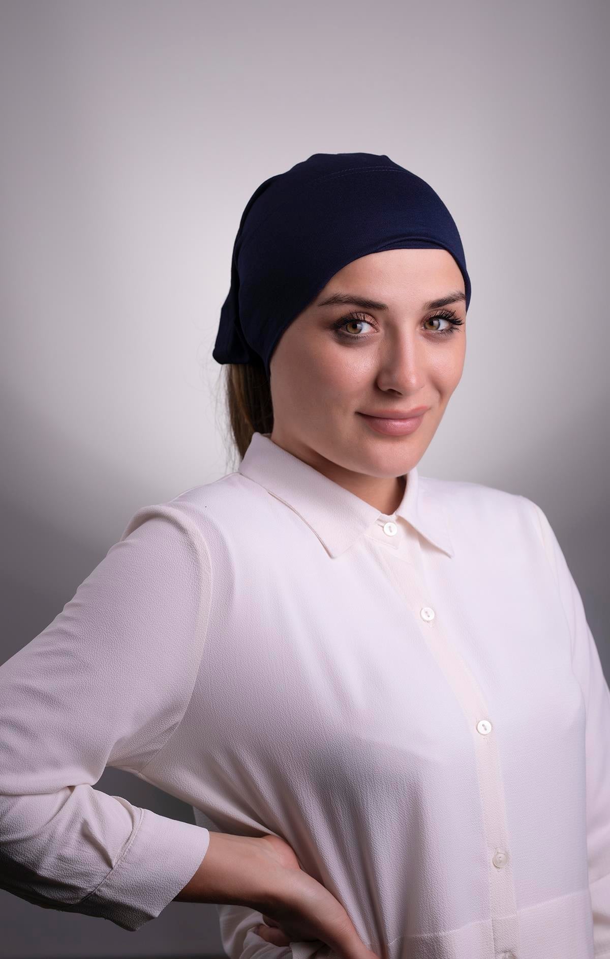 Lacivert Pratik Hazır Geçmeli İç Bone Viskon Kumaş Dikişsiz Boru Bone 3006_02