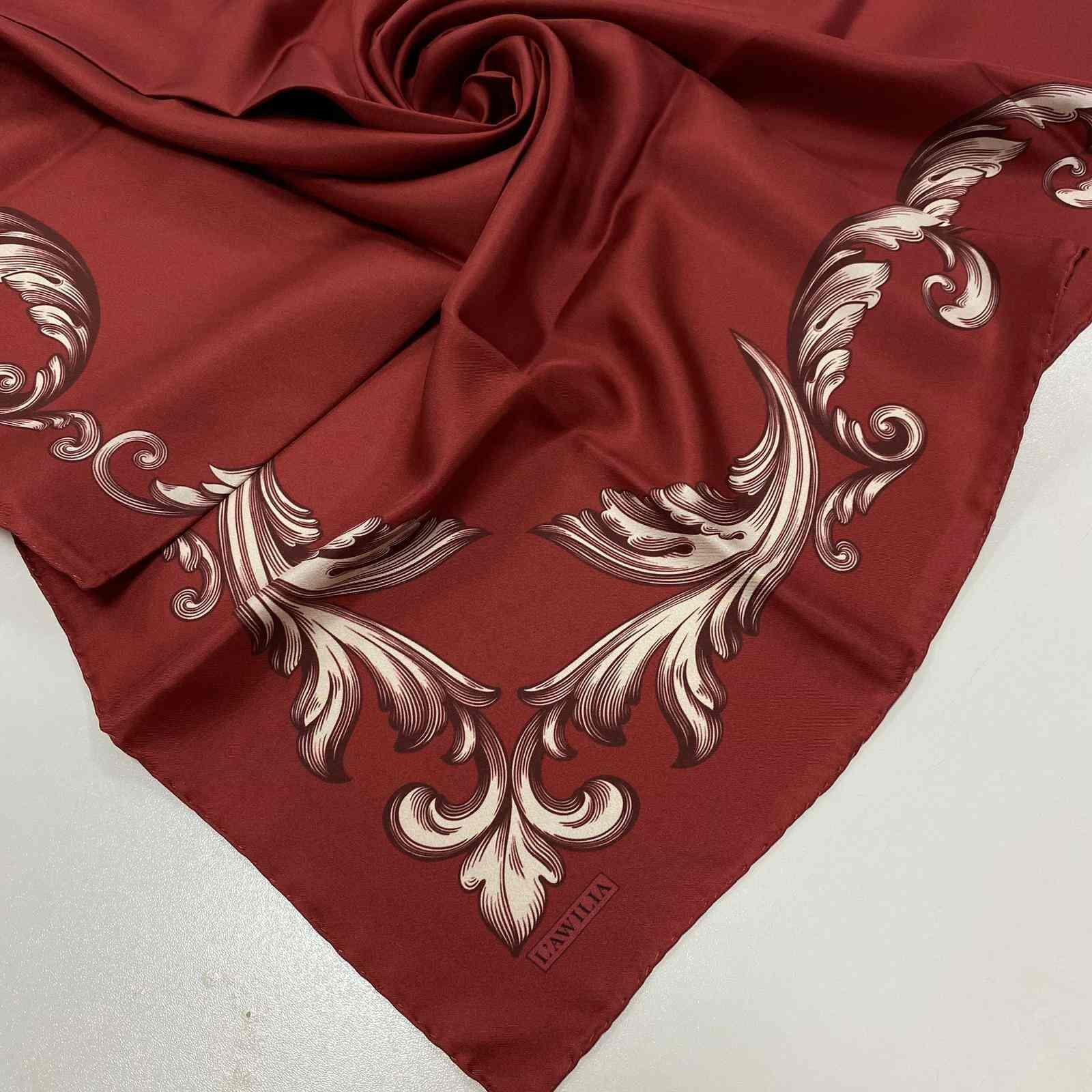Bordo Çerçeveli Tivil İpek Eşarp Şıklığı
