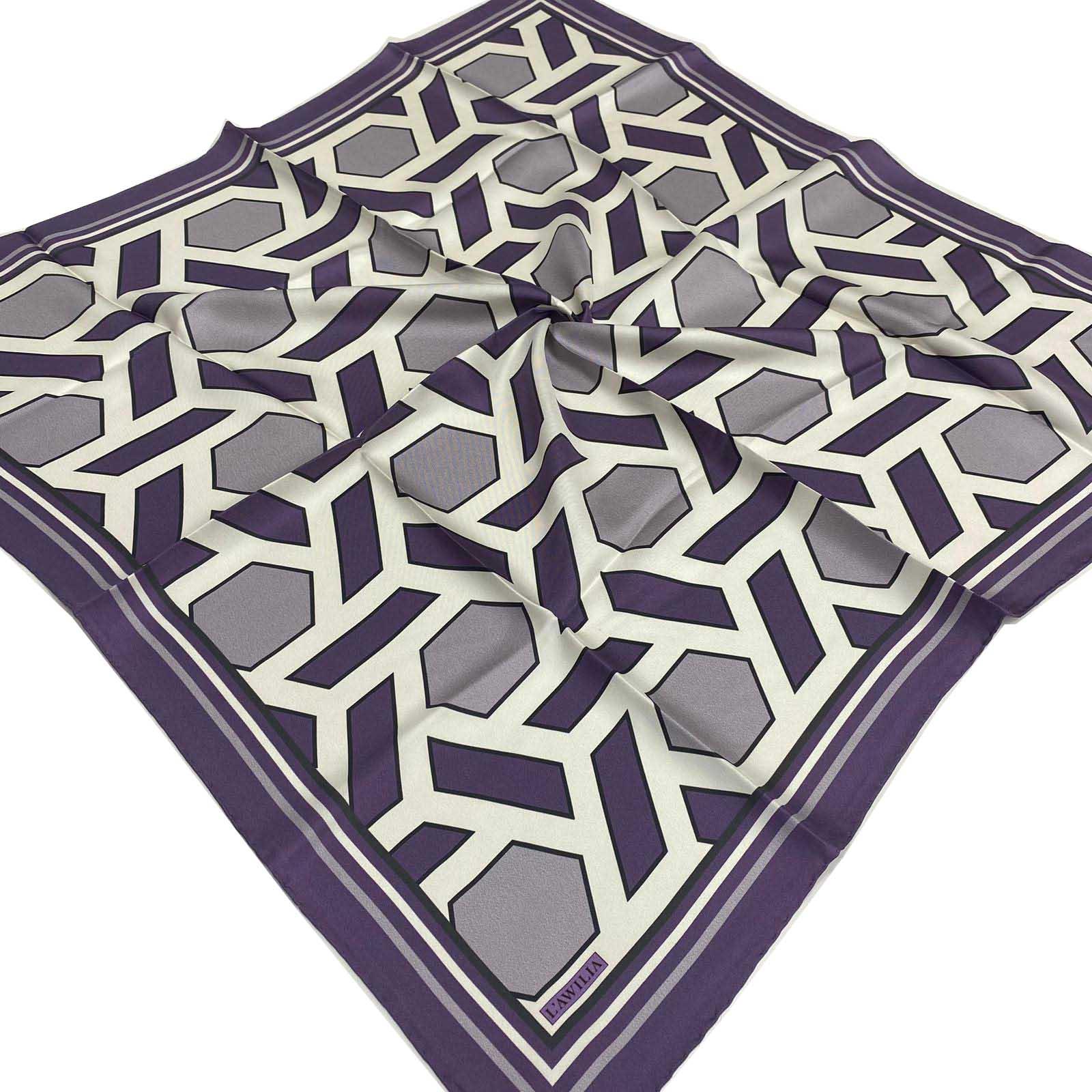 Awilia Gümüş Geometrik Desen Luxuri Tivil İpek Başörtüsü