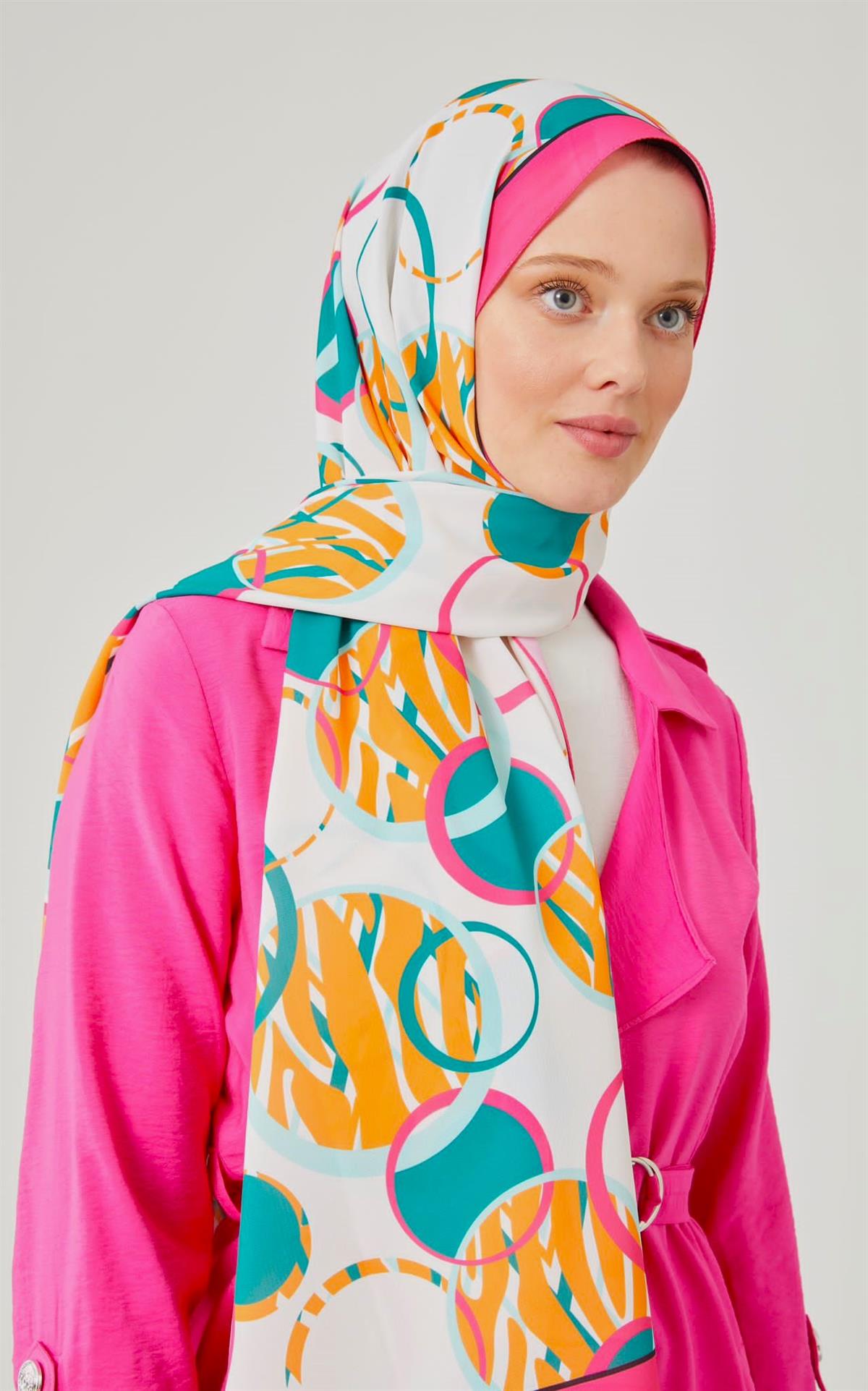 Levidor Aspen Pembe Geometrik Daire Desenli Şal Özel Tasarım