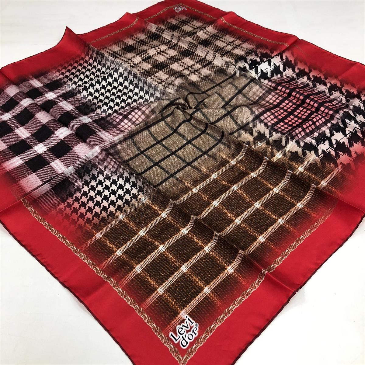 Kahve Motifli Lüks Tivil İpek Eşarp Rahat ve Şık Tasarım