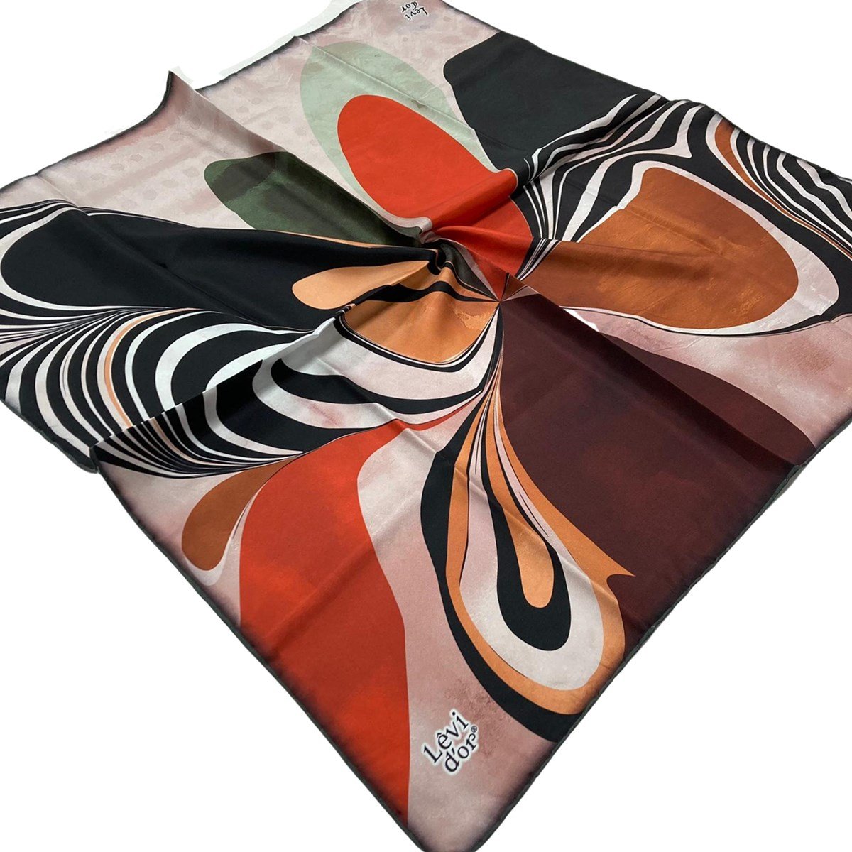 Levidor Kiremit Desenli Lüks Tivil İpek Eşarp Klasik Elegans