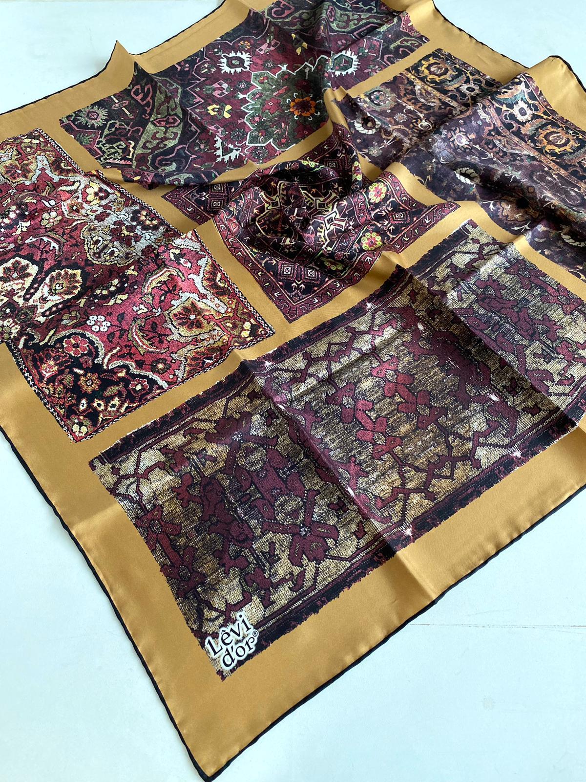 Levidor Tivil İpek Eşarp 43979 Hardal Sarı Karışık Desen