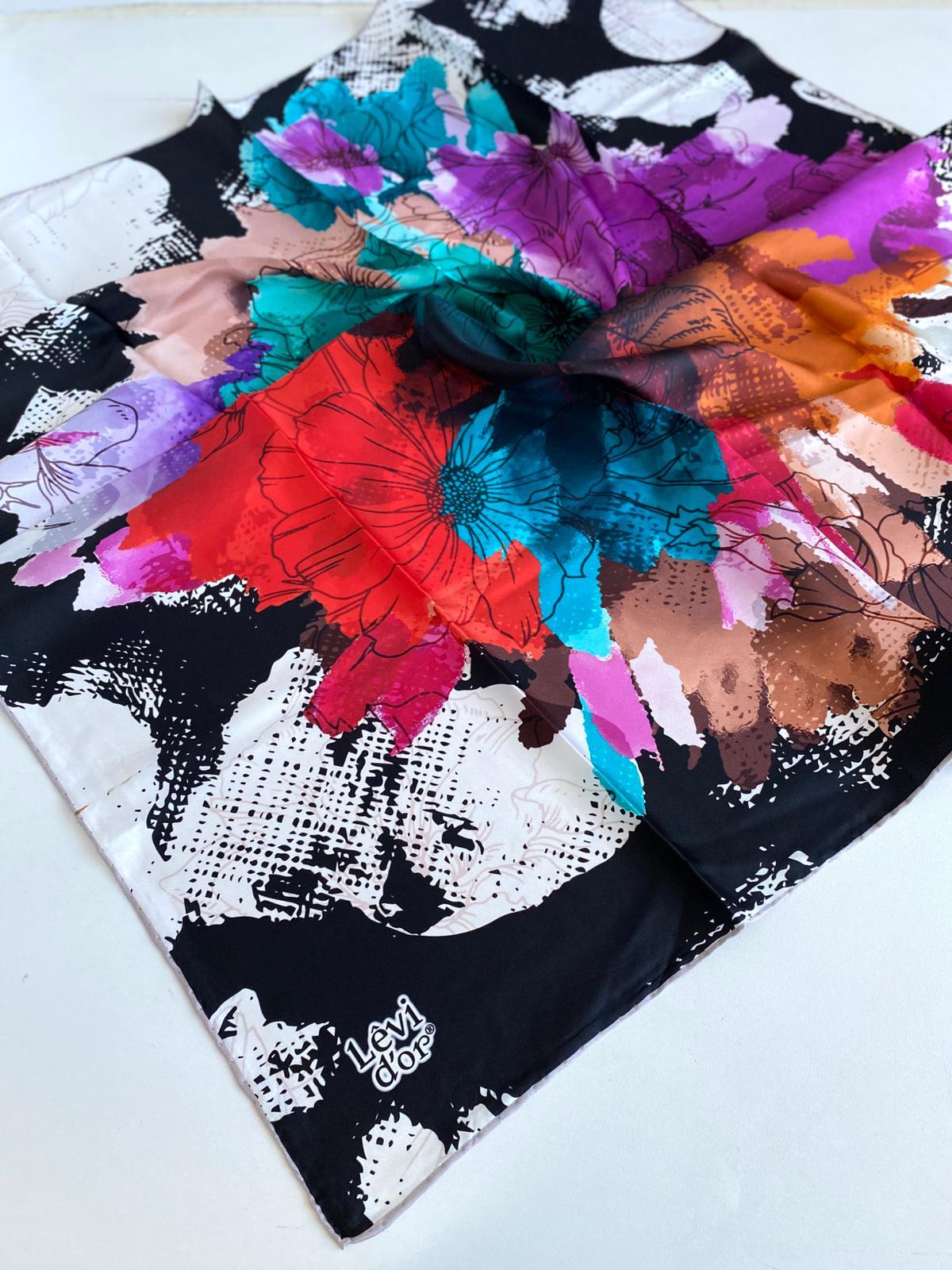 Levidor Tivil İpek Eşarp 46950 Siyah Karışık Desen