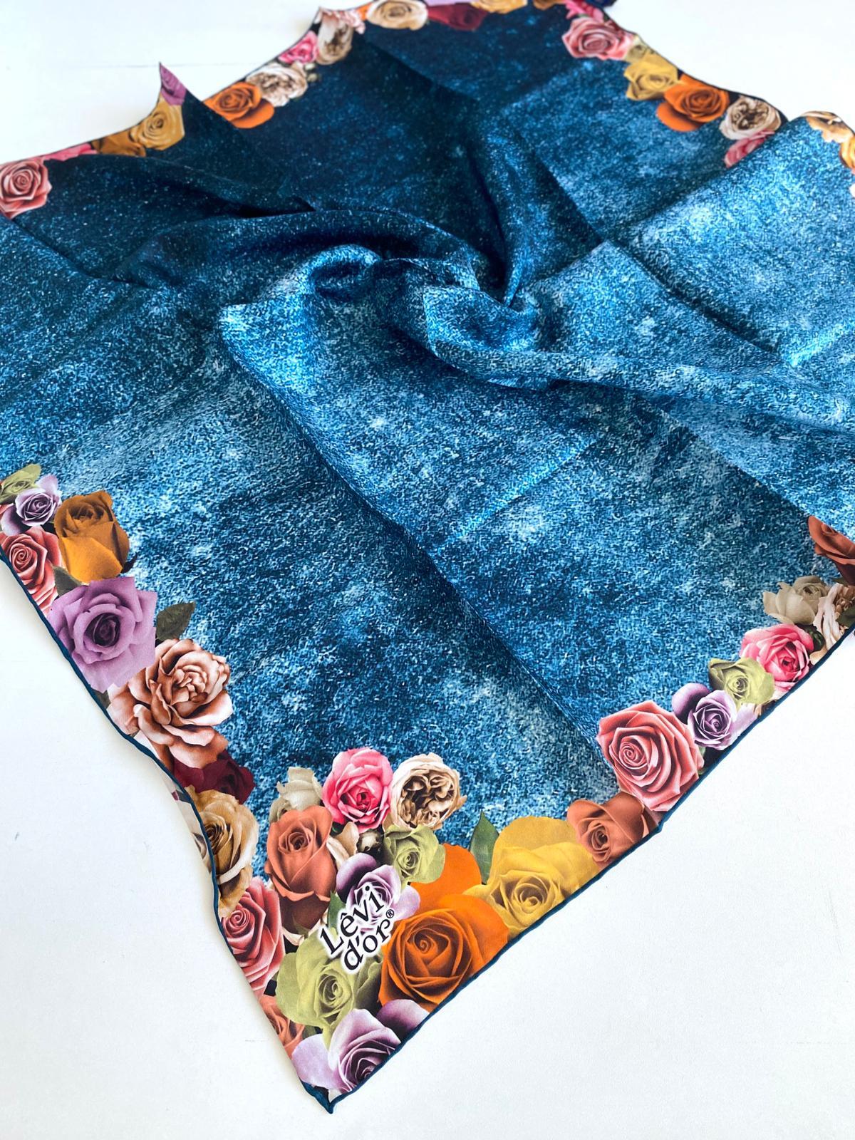 Levidor Tivil Saf İpek Eşarp 48966 Mavi Karışık Desen