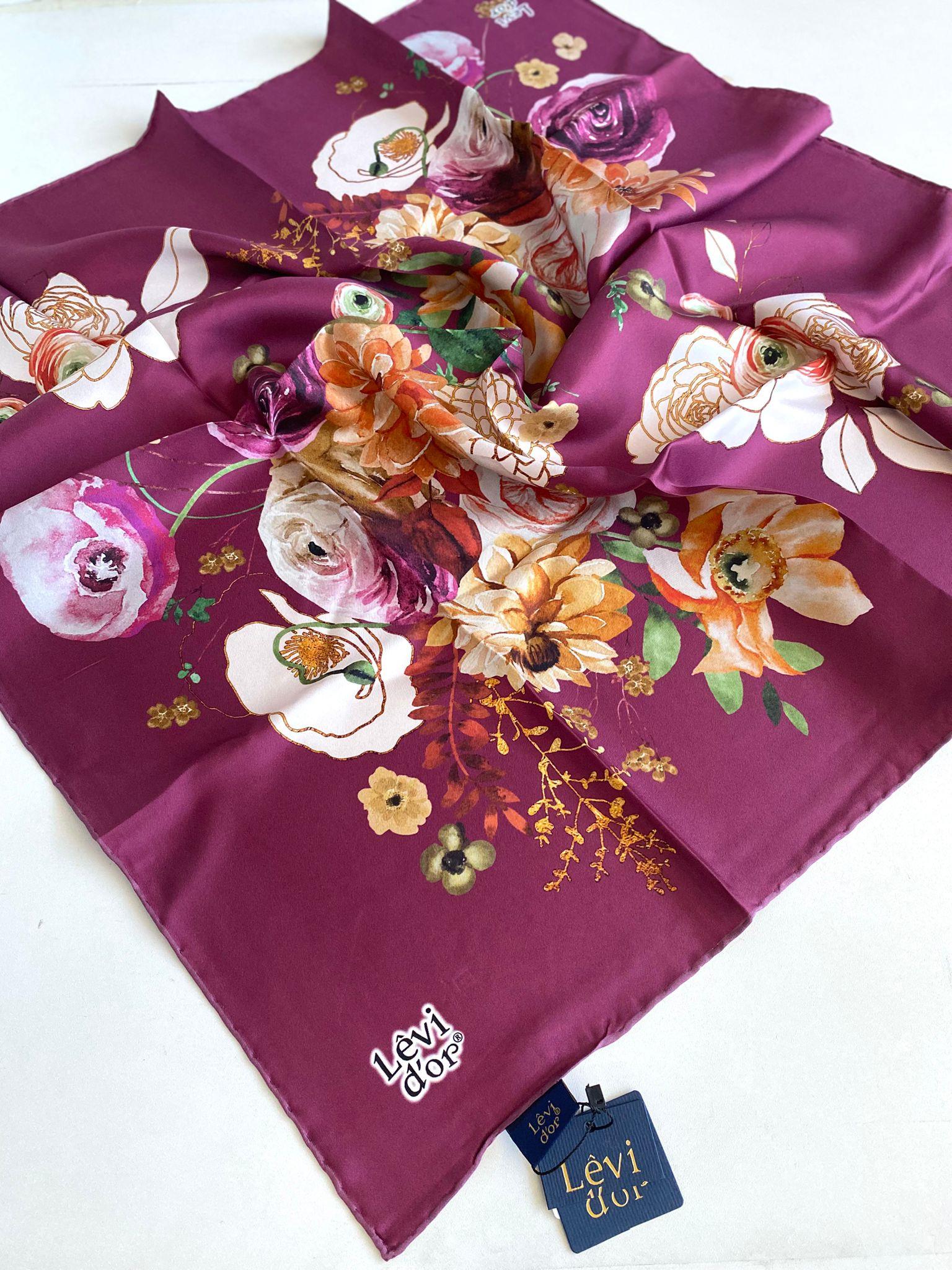 Levidor Tivil Saf İpek Eşarp 49400 Koyu Pembe Karışık Desen