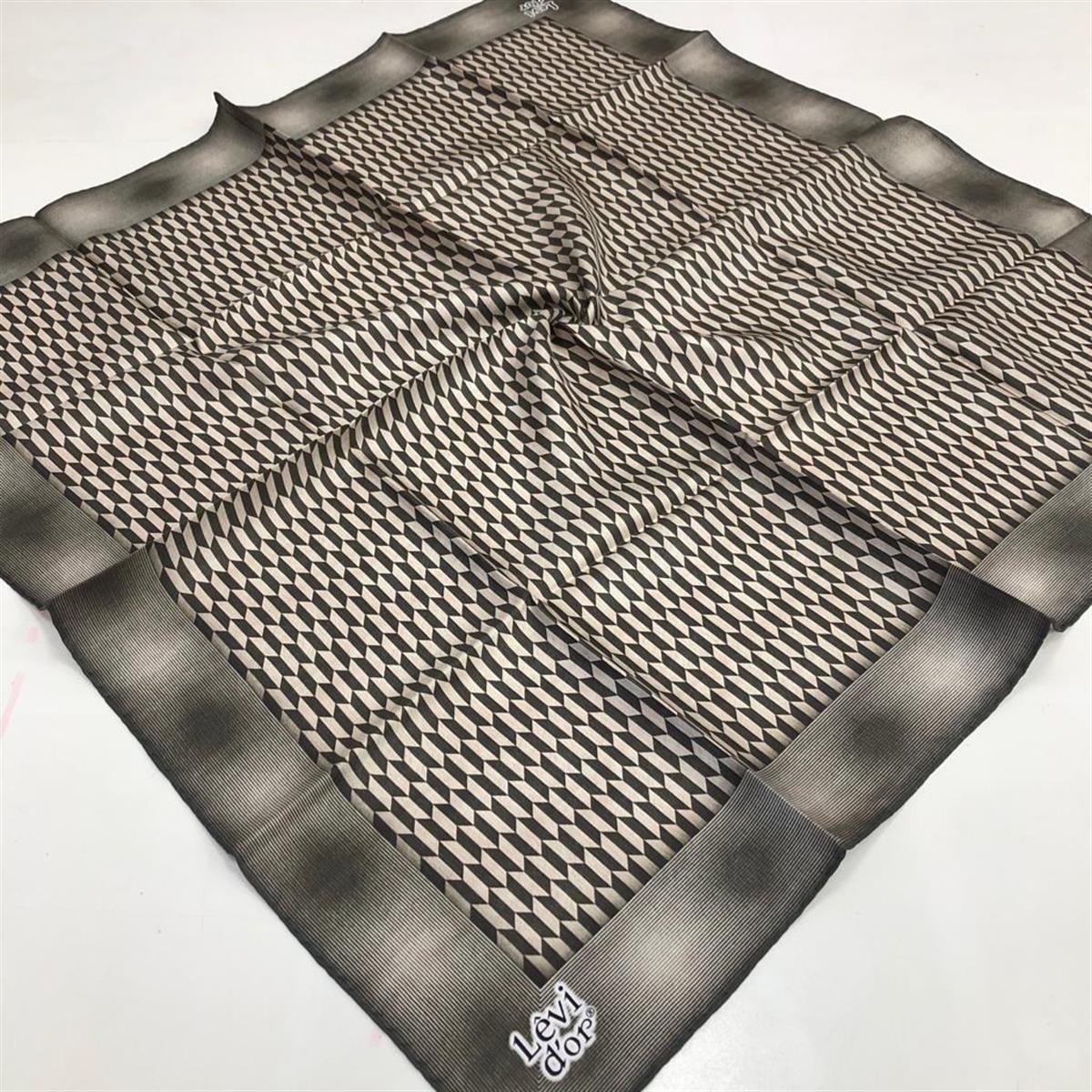 Yeşil Bej Tivil İpek Eşarp Zarif Desen