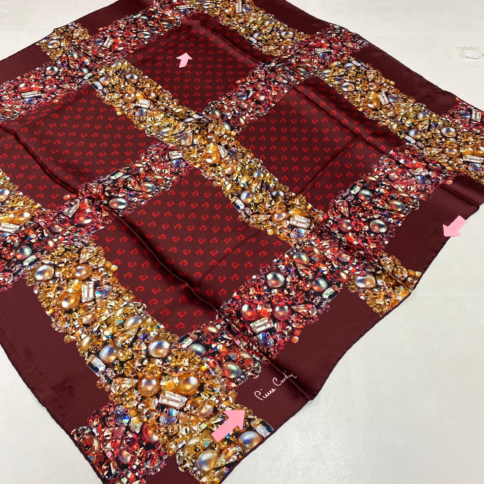 Pierre Cardin Bordo Logo Desenli Sura İpek Şık Eşarp