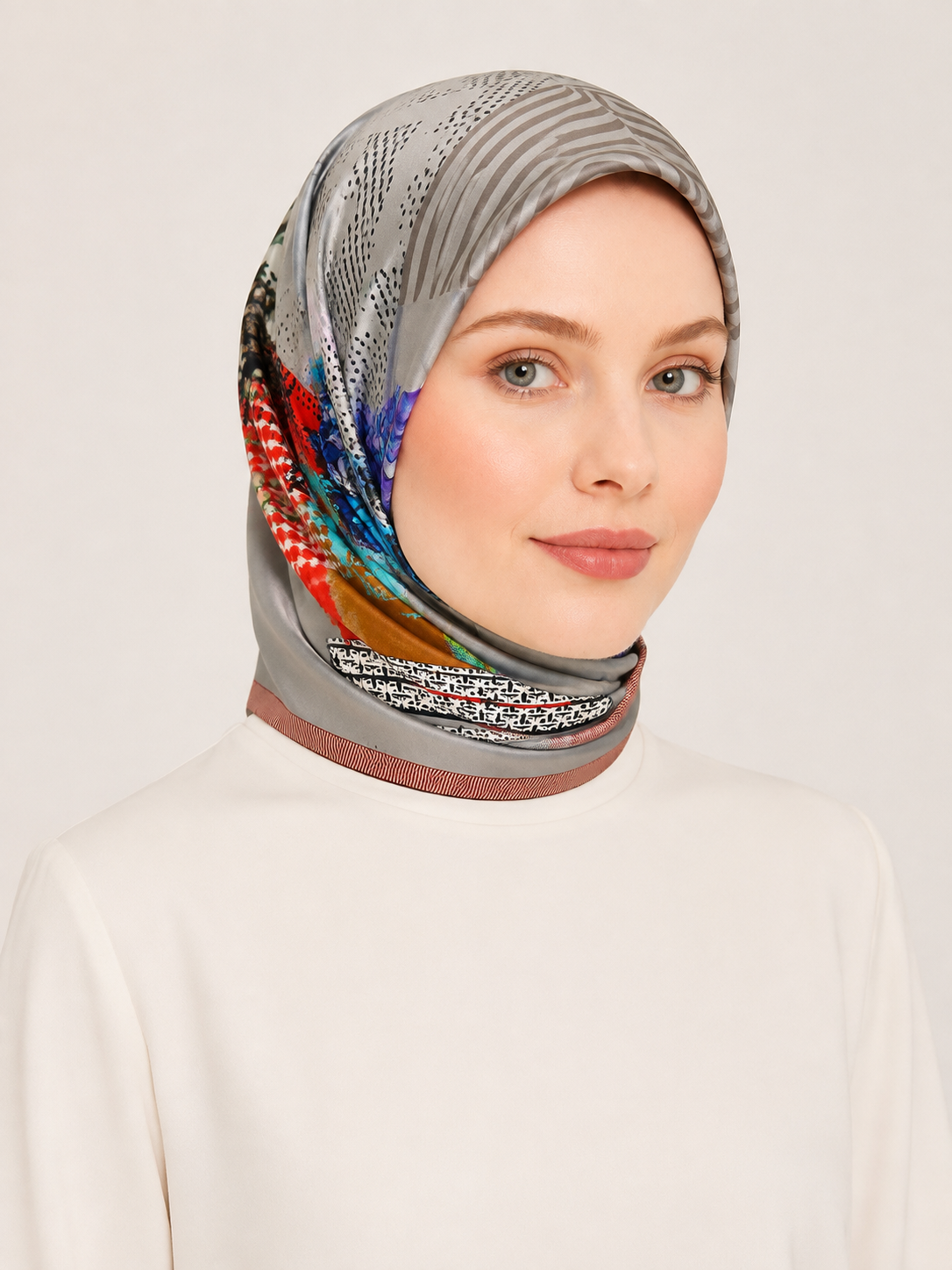 Pierre Cardin Gray Mixed Pattern Twill Silk Scarf 30969
