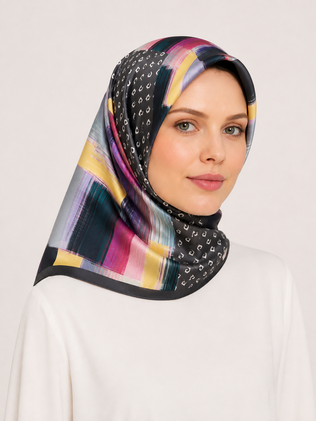 Pierre Cardin Gray Mixed Pattern Twill Silk Scarf 8847438-971