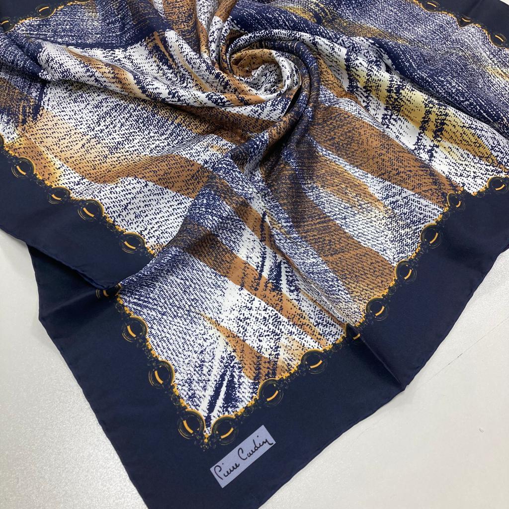 Lacivert Zebra Desenli Lüks İpek Eşarp Pierre Cardin