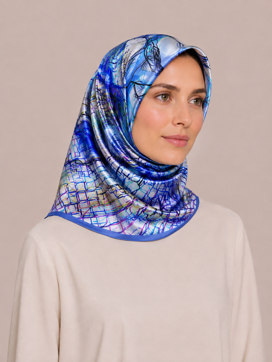 Pierre Cardin Blue Mixed Pattern Twill Silk Scarf 8861438-923