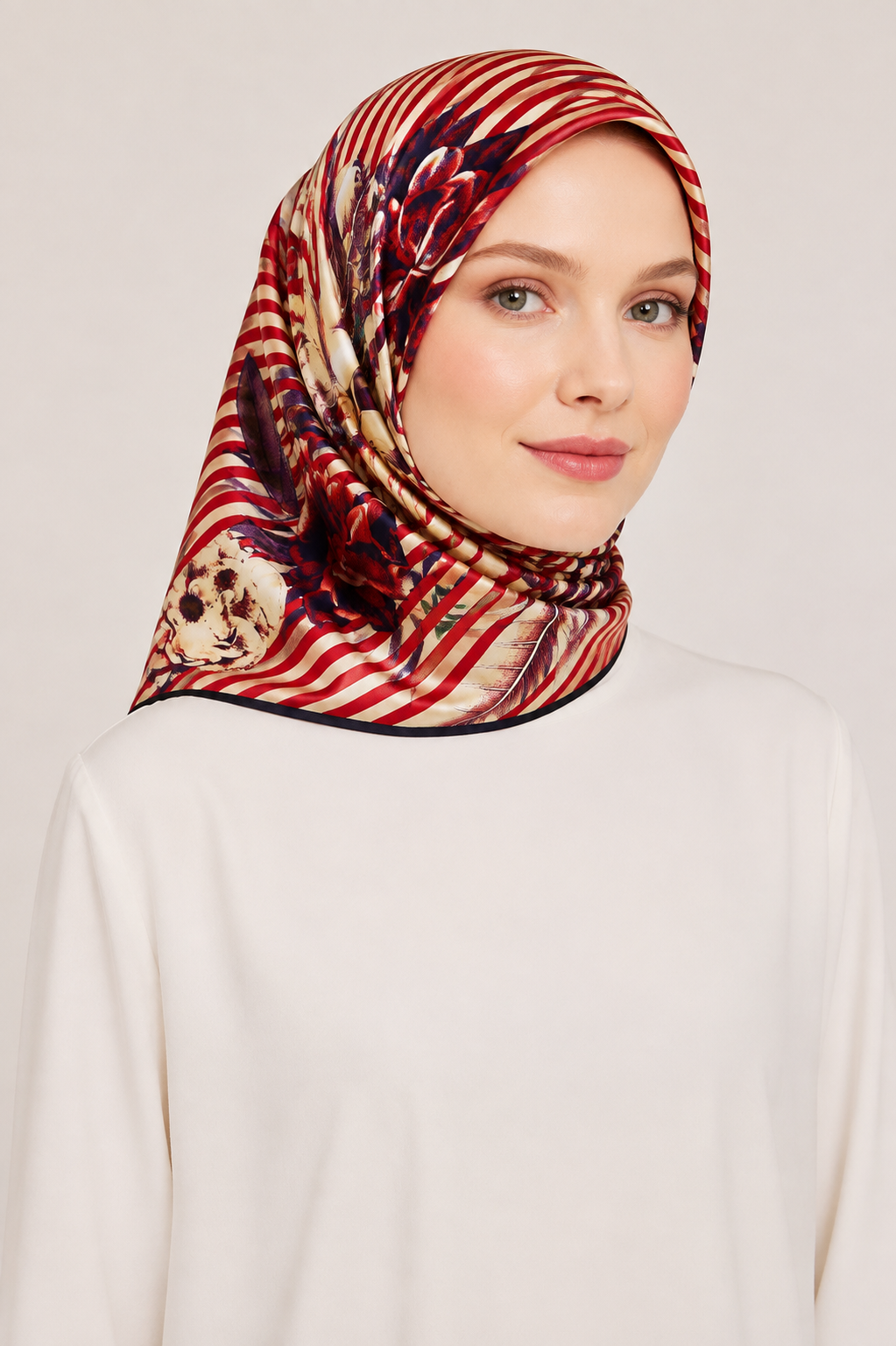 Pierre Cardin Sura İpek Eşarp 43316 Kırmızı Kurusu Karışık Desen