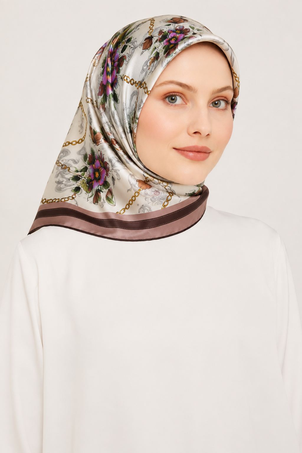 Pierre Cardin Tivil İpek Eşarp 9109438 - 991 Kahve Çiçek Desen (2025 KIŞ SEZONU)