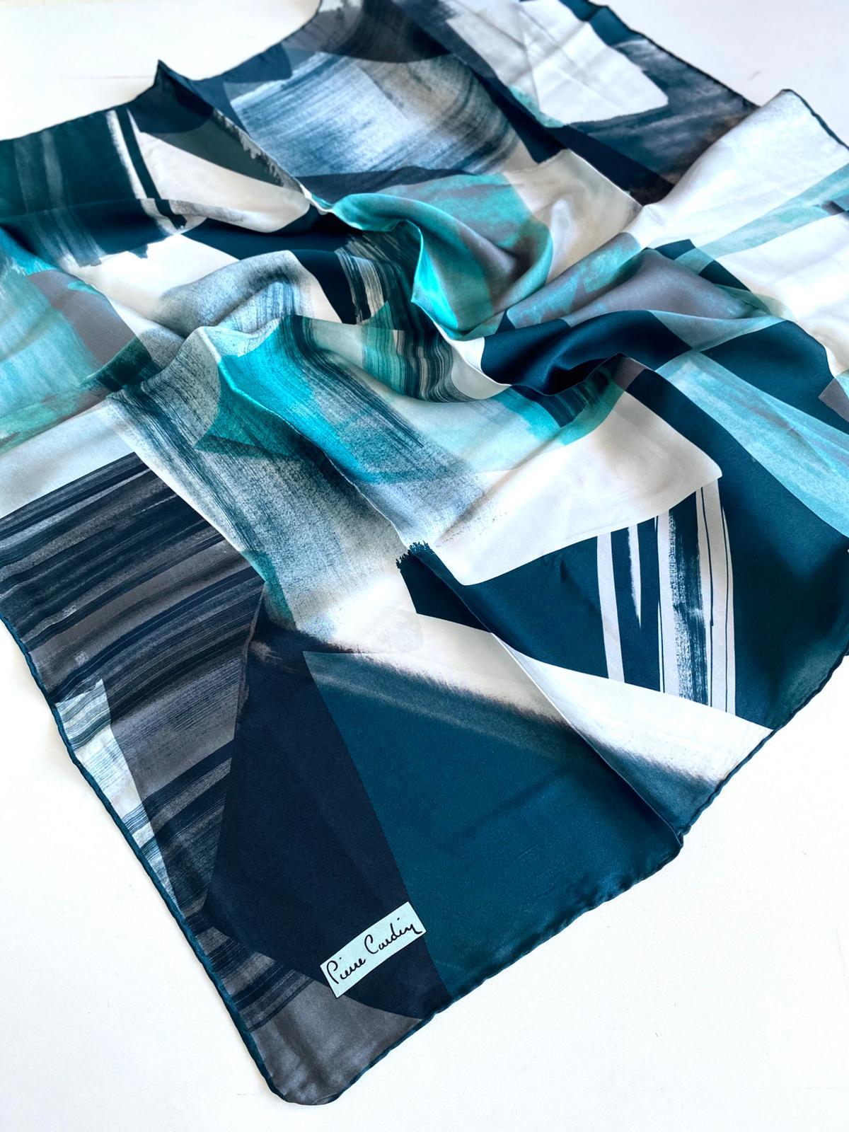 Pierre Cardin Turkuaz Yeşil Karma Logo Desen Sura İpek Eşarp 33159