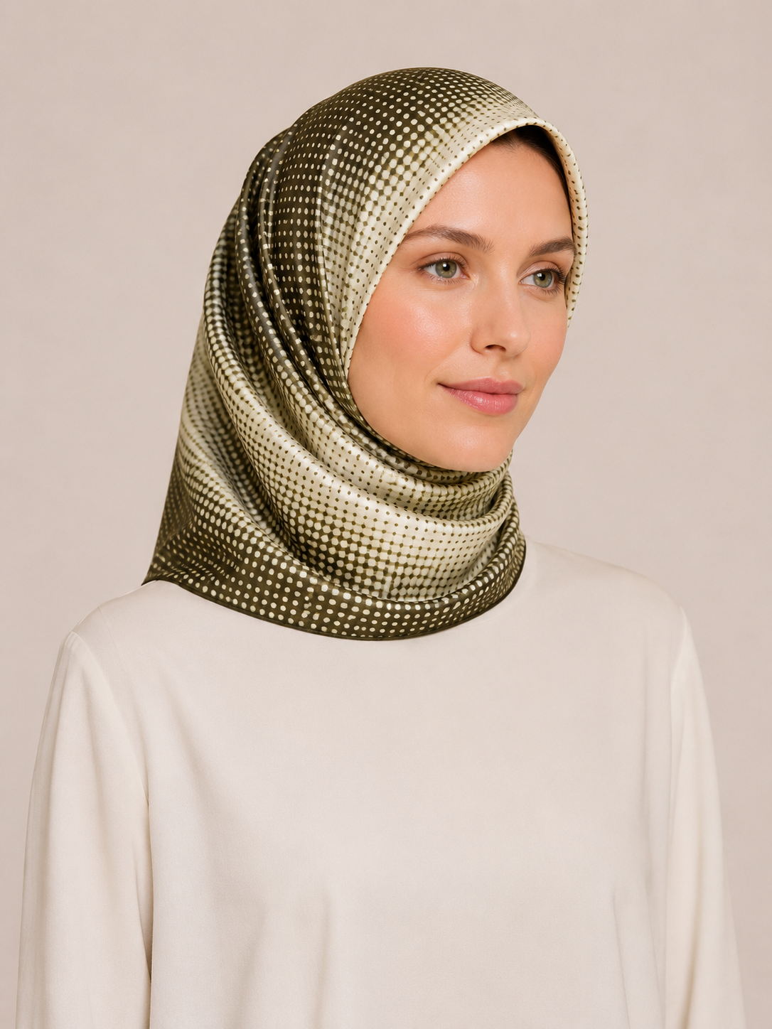 Pierre Cardin Green-Cream Twill Silk Scarf 6324438-951