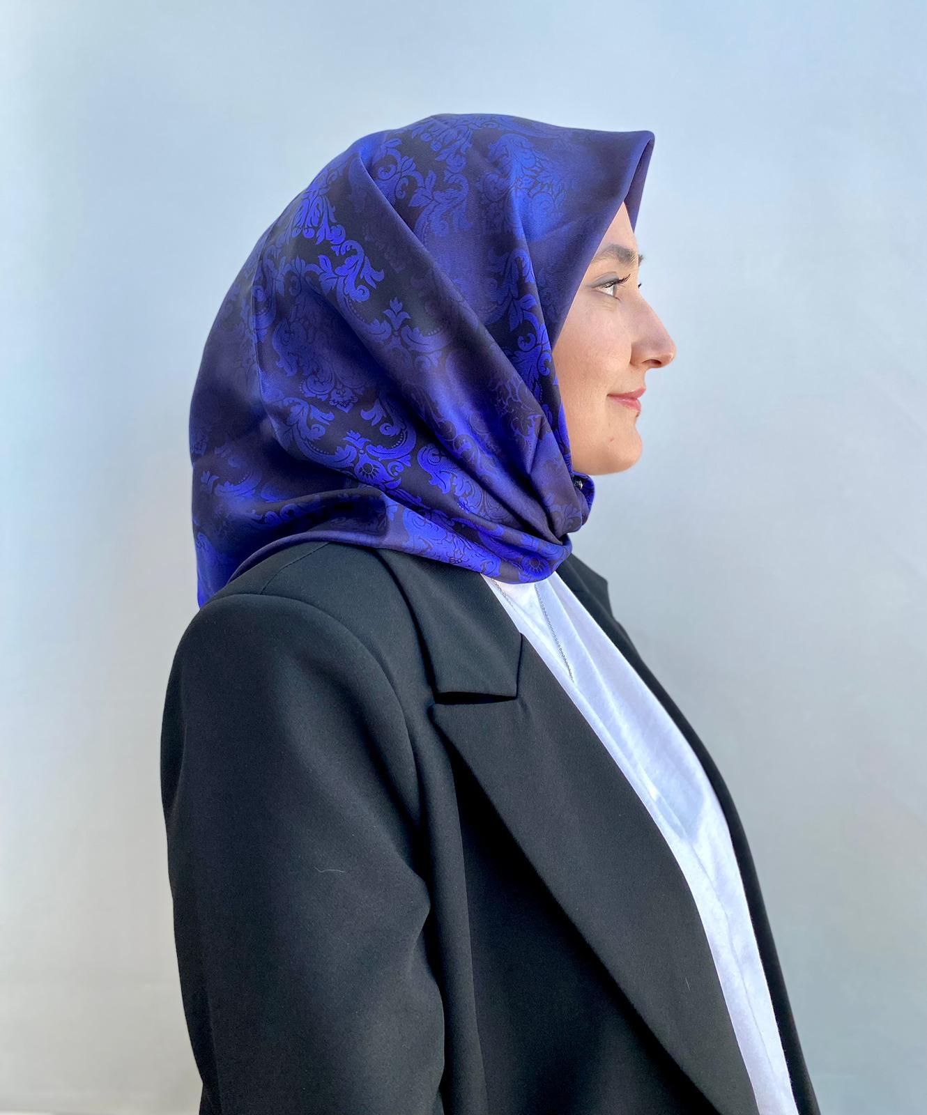 Morcivert Retro Tasarım Lüks İpek Başörtüsü