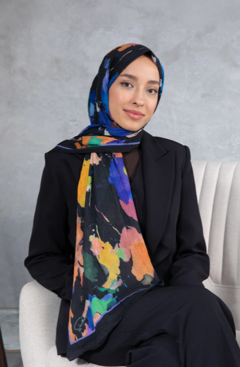 Shawl Secret Bambreeze Veluna Bambu Kraş Dijital Şal 52803 Siyah Mavi