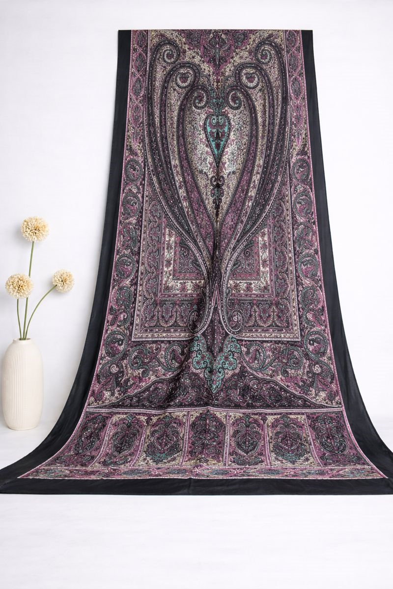Shawl Secret Glamour Pamuklu Etnik Şal 2 - 52861 Siyah Mor