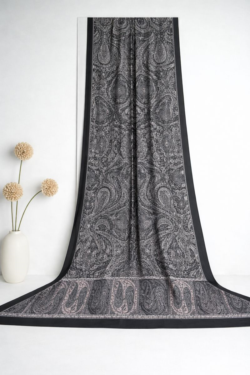 Shawl Secret Glamour Pamuklu Etnik Şal 2 - 52846 Siyah Gri