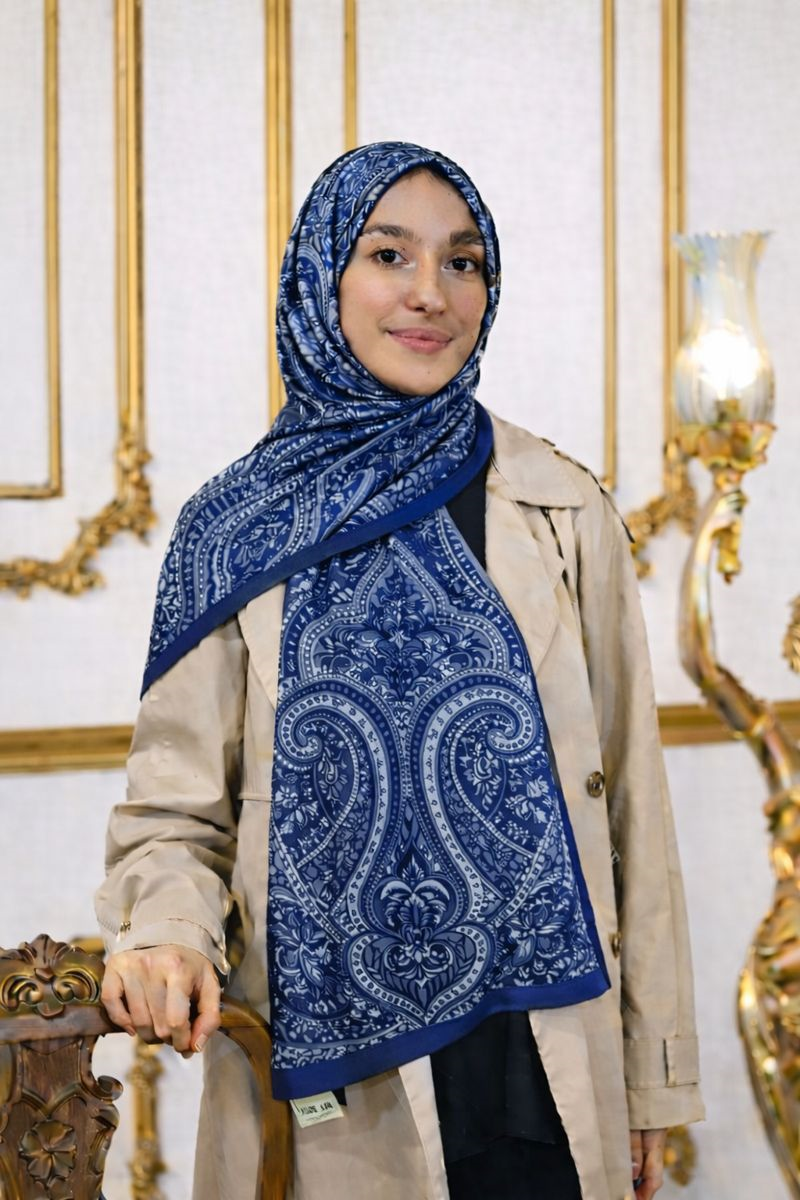 Shawl Secret Glamour Pamuklu Etnik Soft Şal 52827 Lacivert Etnik Desen