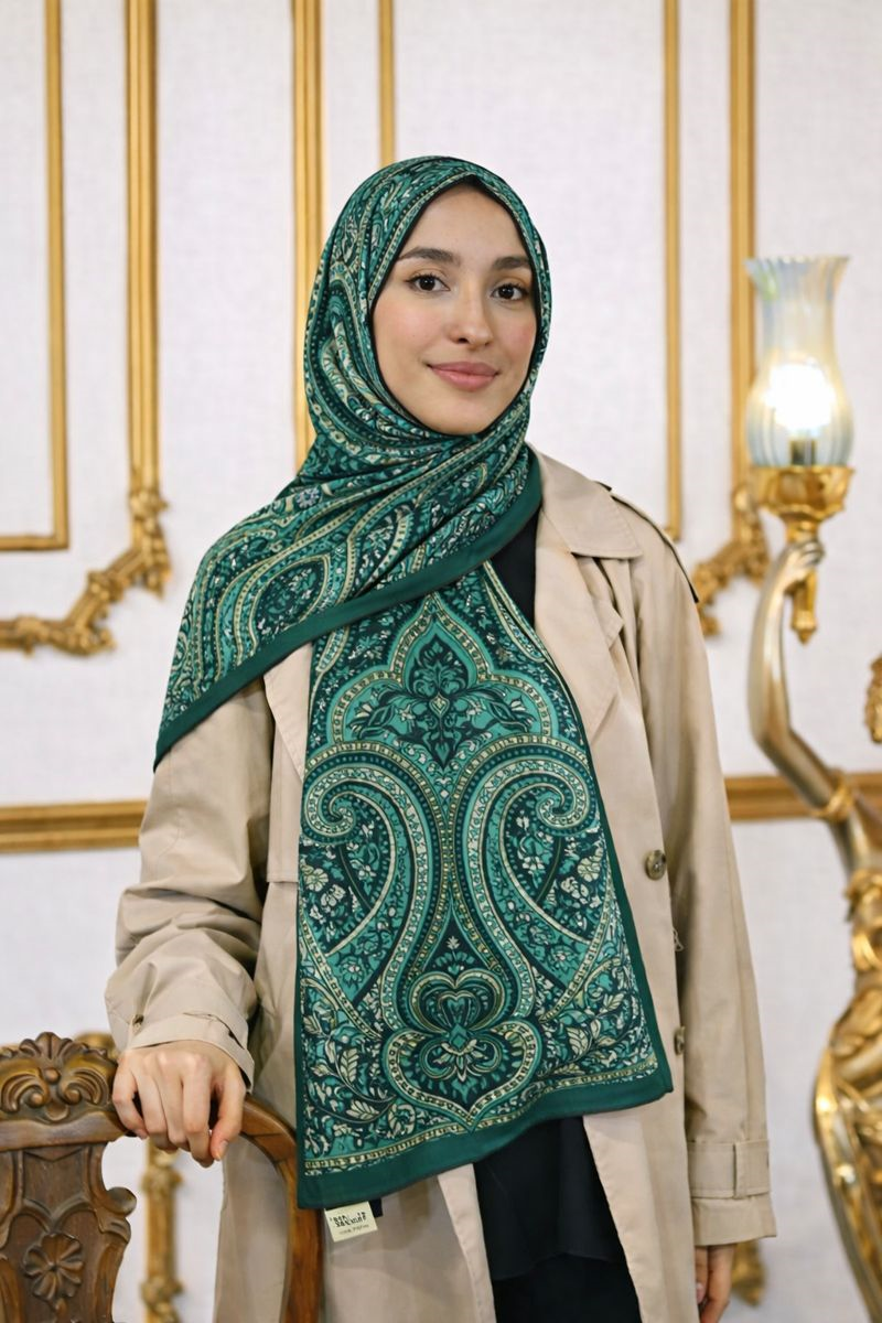 Shawl Secret Glamour Pamuklu Etnik Soft Şal 52829 Yeşil Etnik Desen