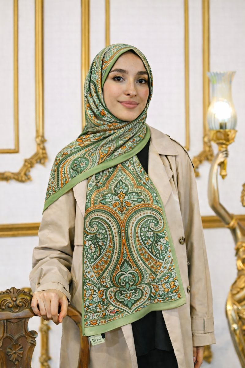 Shawl Secret Glamour Pamuklu Etnik Soft Şal 52835 Açık Yeşil Etnik Desen
