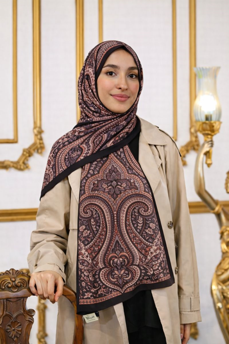 Shawl Secret Glamour Pamuklu Etnik Soft Şal 52836 Siyah Turuncu Etnik Desen
