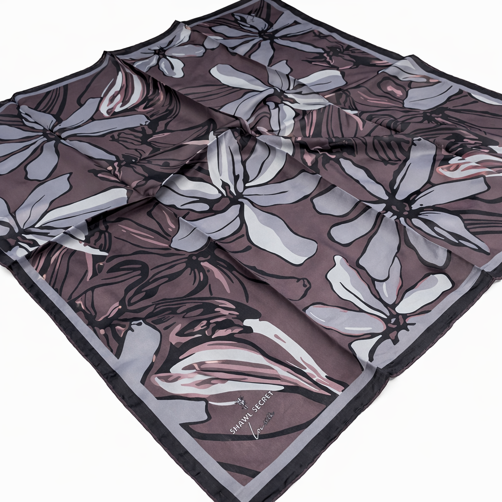 Shawl Secret Loi Silk İpeksi Eşarp Mürdüm - Gri 53875