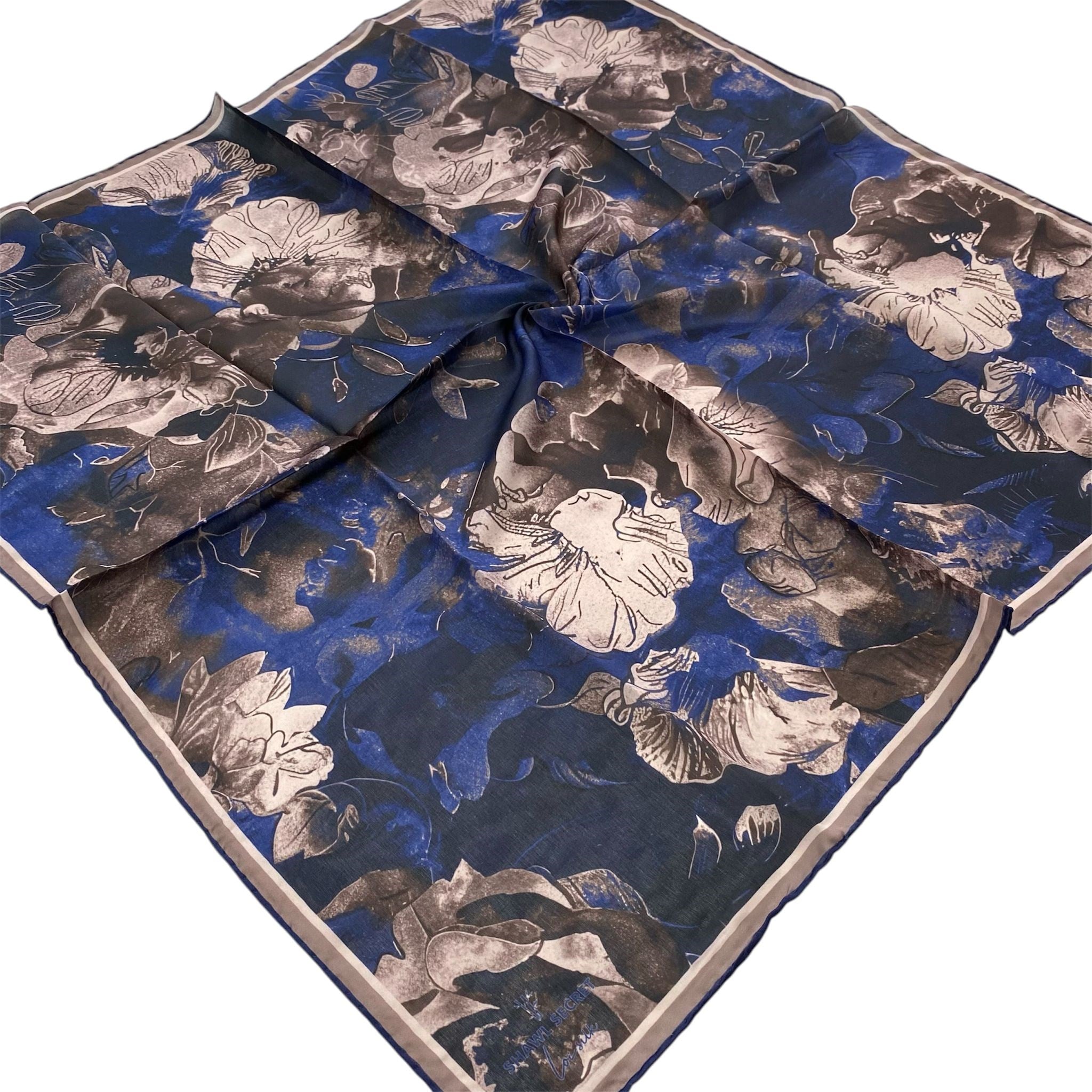 Shawl Secret Loi Silk İpeksi Eşarp Parlement Mavi Batik Desen 54194