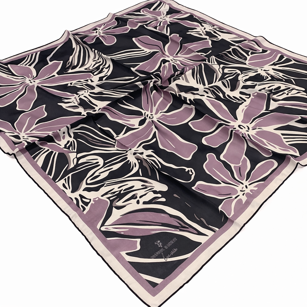 Shawl Secret Loi Silk İpeksi Eşarp Siyah - Lila 53874