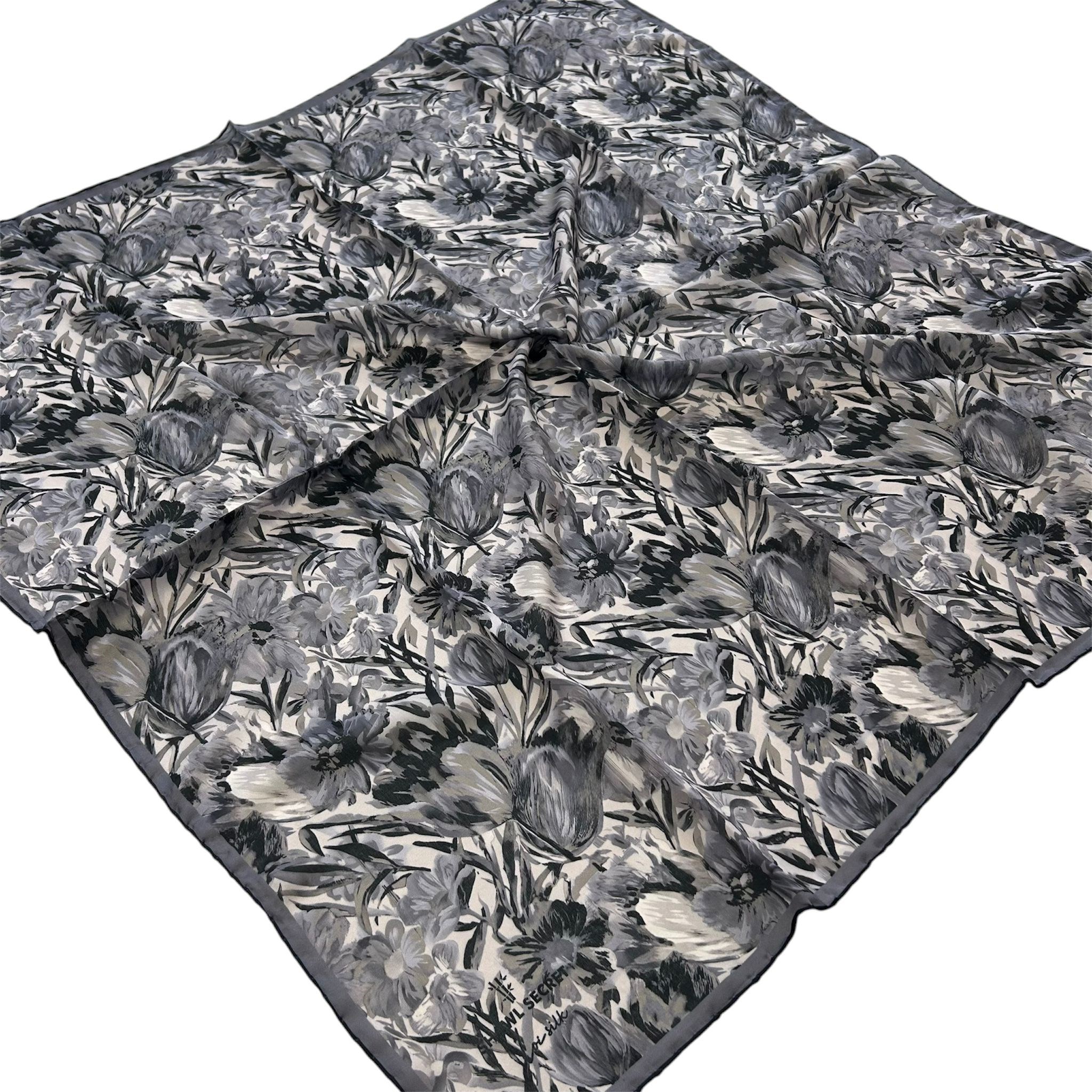 Shawl Secret Loi Silk İpeksi Eşarp Siyah - Gri 54180