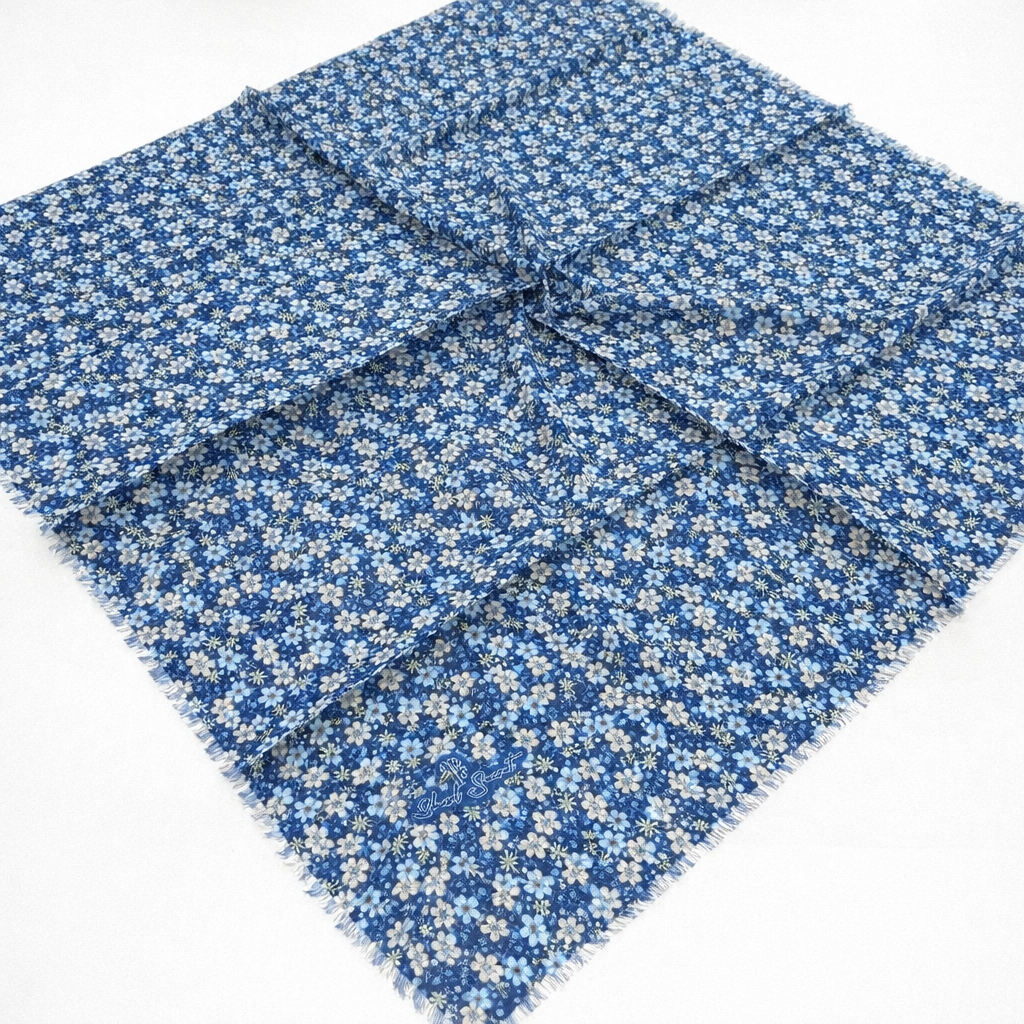 Shawl Secret Minimal Çiçek Desen Tülbent Mavi 53904