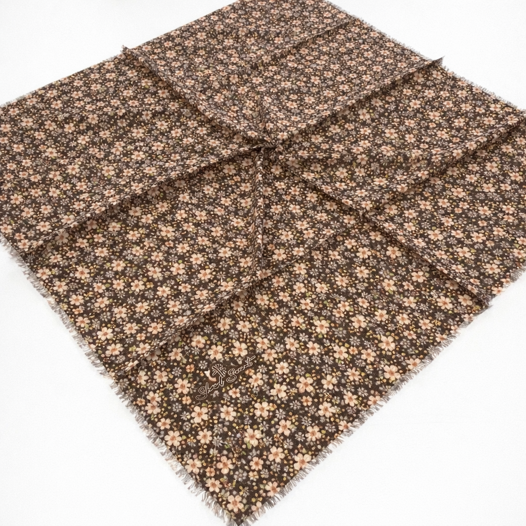 Shawl Secret Minimal Çiçek Desen Tülbent Kahverengi 53905