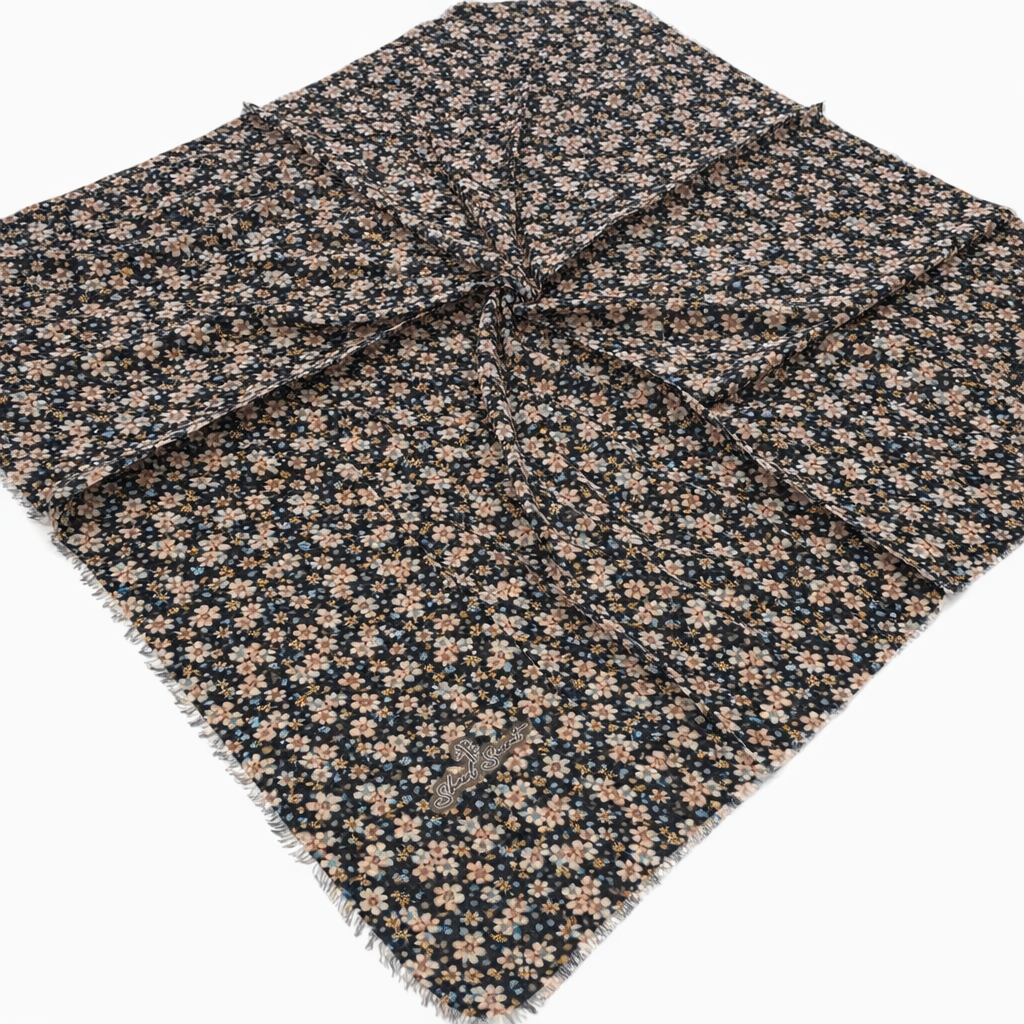 Shawl Secret Minimal Çiçek Desen Tülbent Acı Kahve-Vizon 53909