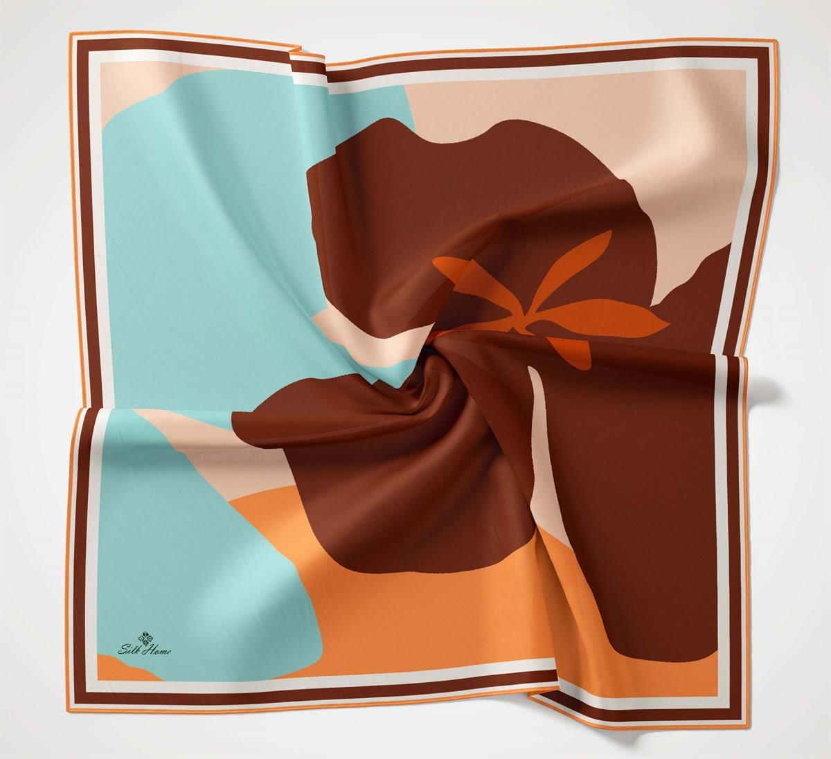 Acı Kahve Desen Tivil İpek Eşarp Silk Home Zarafet