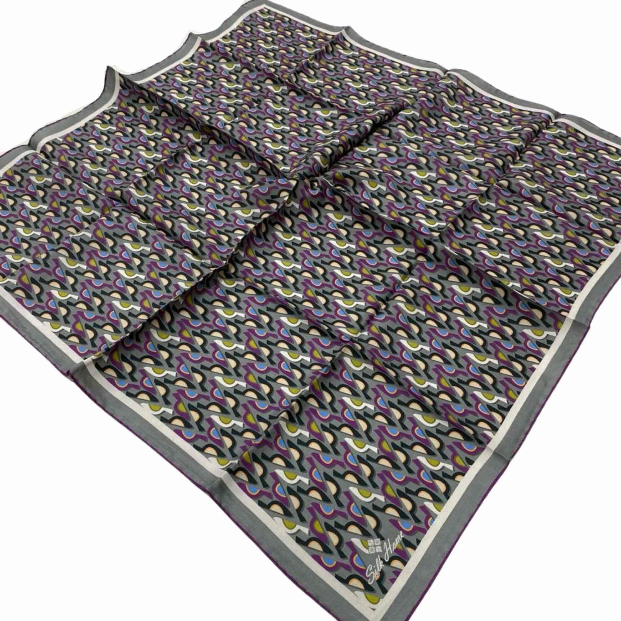 Mor Geometrik Tasarımlı Tivil İpek Eşarp Lüks Şıklık