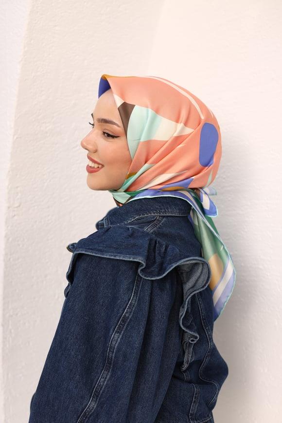Kahverengi Yeşil Çiçekli Tivil İpek Eşarp Elegance