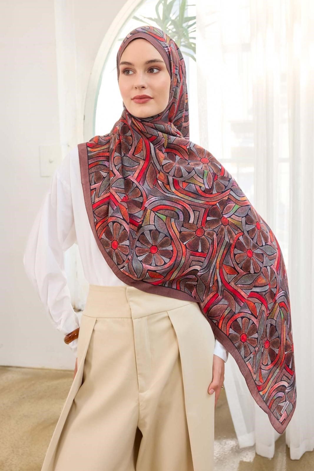 Silk Home Mayda Şal IST 81002 - 10 Kızıl Kahve Soyut Desen
