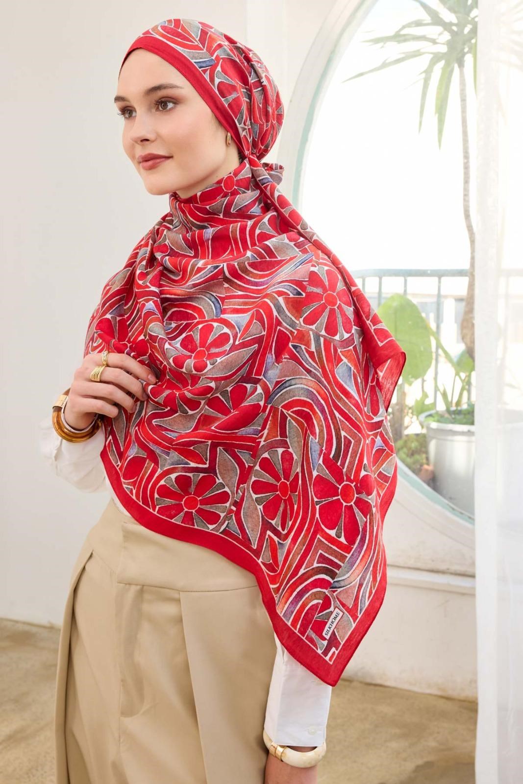 Silk Home Mayda Şal IST 81002 - 11 Kırmızı Soyut Desen