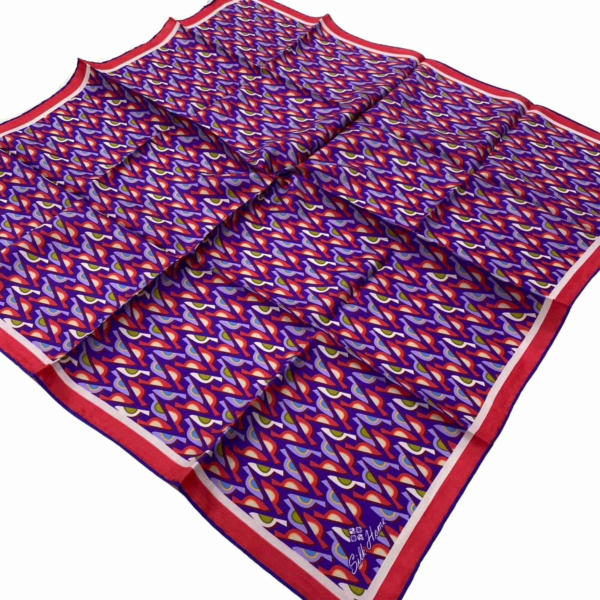 Geometrik Desenli Mor Pembe İpek Eşarp Türban Başörtüsü