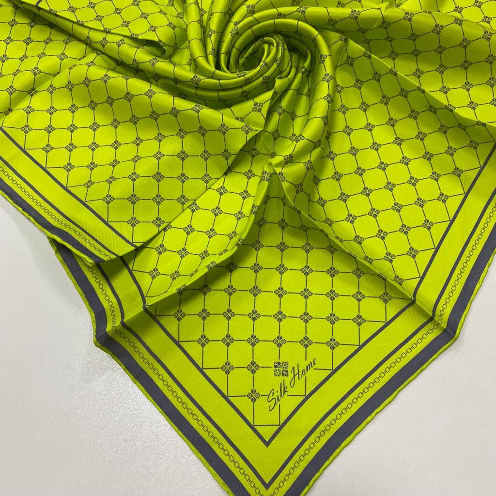 Neon Yeşil Monogram Desenli Tivil İpek Lüks Eşarp Silk Home