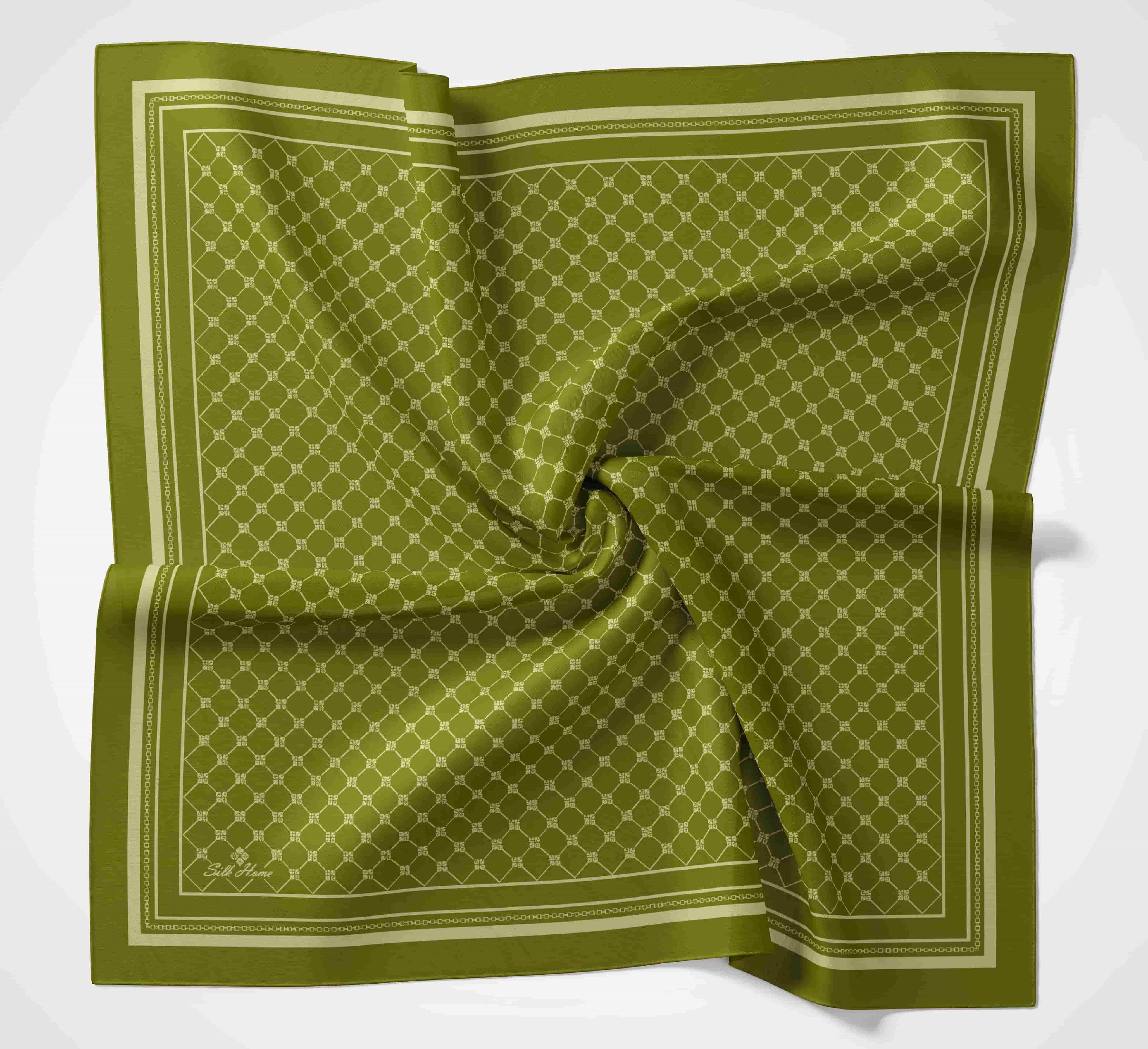 Silk Home Olinda Eşarp IST 48001 - 03 Ceviz Yeşili -  Vizon İnce Monogram Desen