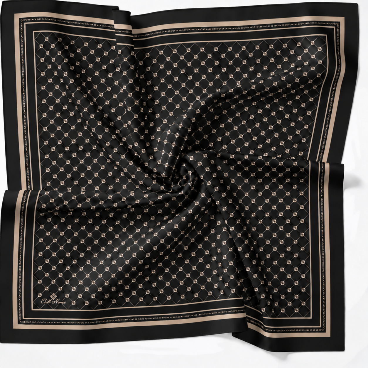Silk Home Olinda Eşarp IST 48001 - 33  Siyah - Vizon İnce Monogram Desen