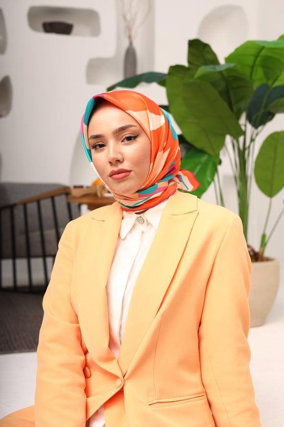Pembe Pudra Çiçek Desenli Lüks Tivil İpek Eşarp