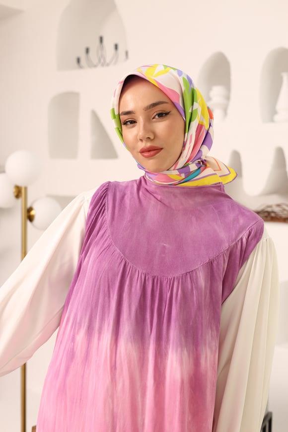 Saf İpek Sonbahar Yaprak Desenli Lüks Tivil Eşarp