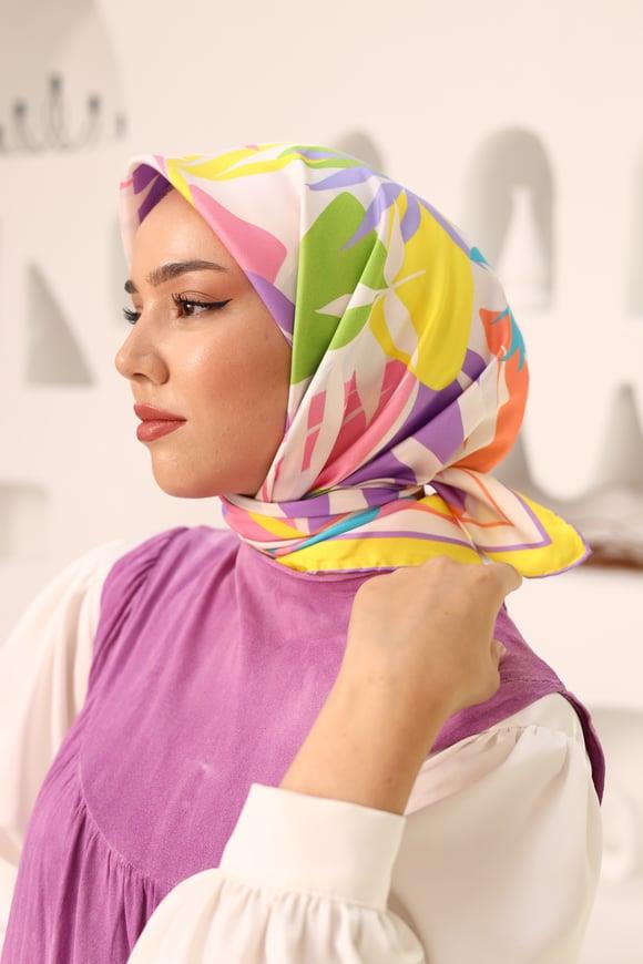 Saf İpek Sonbahar Yaprak Desenli Lüks Tivil Eşarp